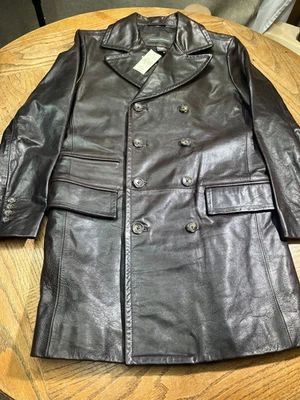 Banana Republic Leather Jacket Men’s Brown Trench Coat Heavy S-XS $495 NWT Y2K - Image 1 of 4