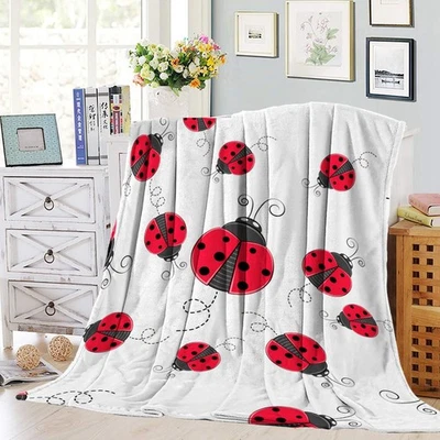 Ladybug Blanket Flannel Fleece Blanket Christmas Red Ladybug Throw Blanket Su... - Image 1 of 4