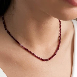 Garnet Necklace: beaded necklace, Dainty 3mm micro faceted Gemstone Beads, Party - Picture 1 of 6