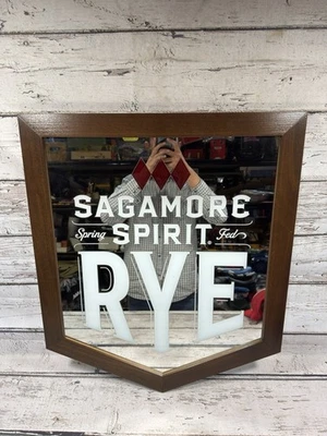 Sagamore Spirit Rye Spring Fed Wood Framed Hanging Whiskey Mirror Bar Sign NEW - Image 1 of 4