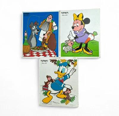 3 - Rompecabezas Bandeja Madera Disney De Colección Playschool - Minnie Donald Lady & Tramp - EE. UU. Foto 1 de 4