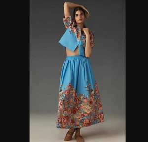 New XL Anthropologie x Maeve pull-on circle skirt in blue floral - Picture 1 of 8