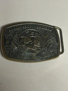 Vintage Union Ironworkers Brass Belt Buckle Building Future 1991 - Picture 1 of 10