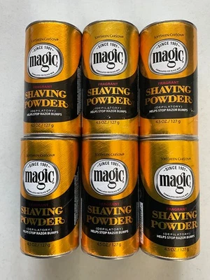 6 PACOTES de pó de barbear Magic Gold 4,5 oz. Perfumado - Imagem 1 de 2