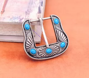 35mm Diy Silver Western Cowboy Rodeo Turquoise Flower Leathercraft Belt Buckle - Picture 1 of 9