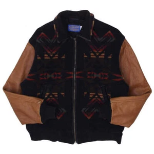 Vintage Pendleton Aztec Wool Jacket Leather Sleeves Size M - Picture 1 of 5