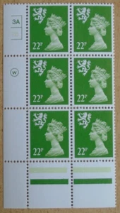 1984 Scotland 22p Moss Green ACP(H)/DEX Cyl 3A 2B no dot cylinder block MNH. - Picture 1 of 2