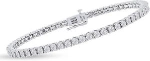 1ct Tennis Bracelet Natural Round Diamond 14K Gold Plated Sterling Silver - Picture 1 of 16