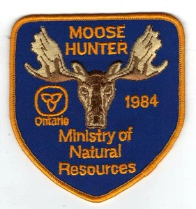 Parche de cazador de alces Ontario MNR 1984 - Michigan DNR ciervo - oso - alce - cresta - pez - Imagen 1 de 1