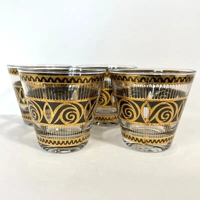 Juego de 4 gafas Culver MCM antiguas Bar Rock negras oro 22K CUL54 Foto 1 de 4