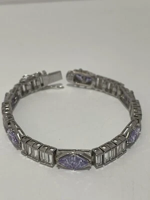 Brazalete de tenis de plata de ley .925 lavanda y piedras circonitas transparentes 8,125" 30,2 gr Foto 1 de 4