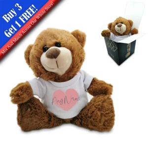 Personalised Dark Brown Teddy Bear Toy with T-shirt with Name in Heart Design - Picture 1 of 1