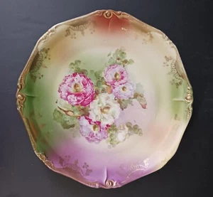 Vintage European Porcelain Green & Roses Scallop Edge Plate/Platter 11.25" EUC - Picture 1 of 9