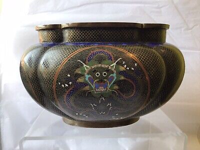 Heavy Antique Japanese/Chinese Cloisonné Jardiniere 5 Toed Dragon Flaming Pearl • 225£
