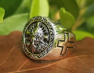 Jesus Christ Ring 925 STERLING SILVER Christian Cross Crucifix Ring Holy Cross C - Picture 1 of 8