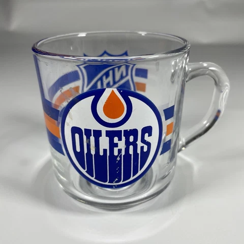Vintage Edmonton Oilers Coffee Mug Clear NHL Hockey Cover