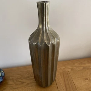 Vintage Unique Solid Cast Aluminium Vase Fluted Shape Modernist 40cm - Picture 1 of 10