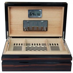 CIGAR HUMIDOR The Boston 120 ct. w/ Humidifier Hygrometer Ebony NIB NEW - Picture 1 of 5