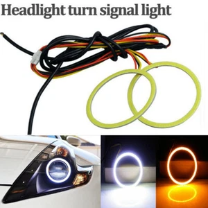 2x 90mm COB LED DRL Angel Eyes Ring Headlight Light Turn Signal Kit Dual Colour - Picture 1 of 9
