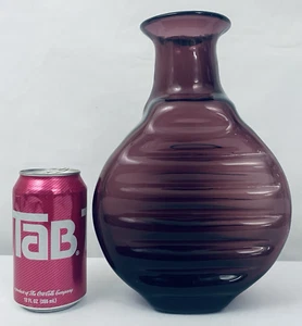 Amethyst Vase 10" Plum Purple MCM Blenko Sytle Ruffled Hand Blown Pontil Mark - Picture 1 of 12