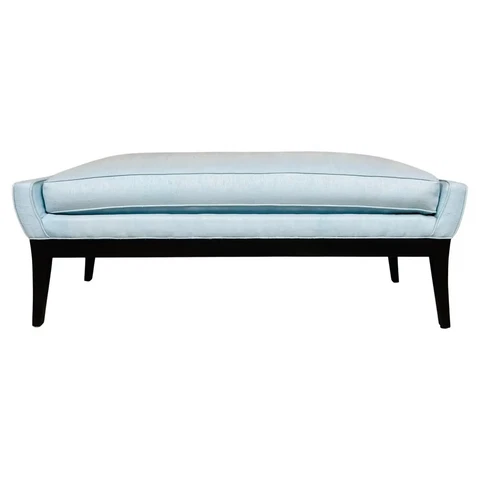 1970s Edward Wormley for Dunbar Style Bench in Blue Silk Cover