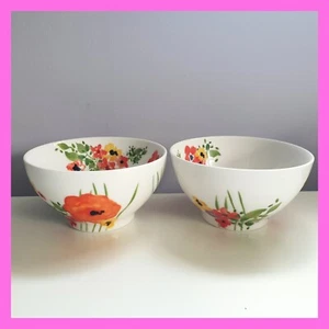 Anthropologie Verdant Acres Cereal Bowl Embossed Flowers Floral Poppy Set of 2 - Picture 1 of 8