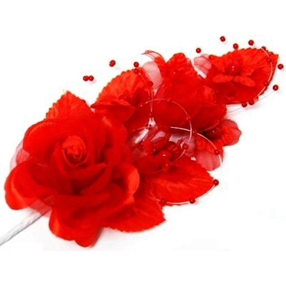 3 ramilletes de flores de organza y perlas de seda rojas 5"x 2,5 con pasador de perlas Foto 1 de 1