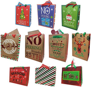 Christmas Small Gift Bags with Foil, 10 Pack