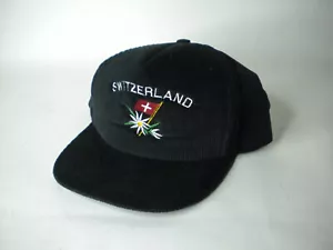 Vintage Schweiz schwarz rot Cord Hut 100% Baumwolle Snapback Flagge Edelweiß - Bild 1 von 10