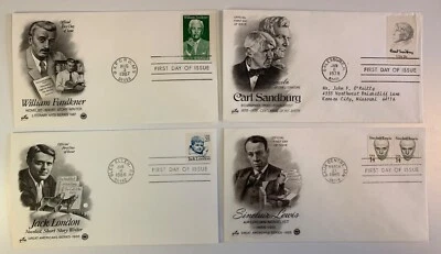 (7) Artcraft FDC NOVELISTS Buck Wharton Faulkner London Sandburg Sinclair Lewis - Image 1 of 2