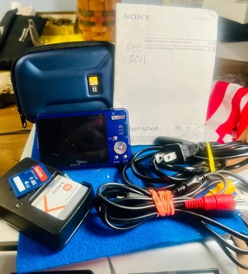 NICE!!  BLUE Sony Cyber-shot DSC-W560 14.1MP Digital Camera with accessories!!! - Image 1 of 4