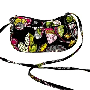 Vera Bradley Monedero Acolchado Algodón Bolso de Hombro Negro Rosa Verde y Gris Floral  - Imagen 1 de 9