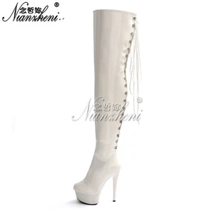 Womens Fashion Round Toe Patent leather Over Knee Boots High Heels Platform Shoe - Picture 1 of 8
