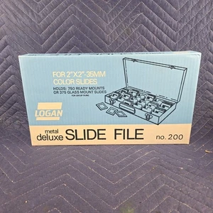 Vintage Logan Metal Deluxe 2x2” 35mm Slide File no.200 in Original Box - Picture 1 of 9
