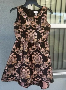Children’s Place Girl’s Sleeveless Black Gold Pink Floral High Low Dress Size 14 - Picture 1 of 5