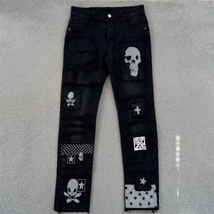 Azule Jeans Herren 31x30 Schwarz Goth Distressed Grunge Skinny Affliction Totenkopf Y2K - Bild 1 von 13