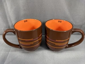 Nice Dunkin’ Donuts DD 2011 Coffee Cups Mug Brown w Orange Interior and Stripes - Picture 1 of 6