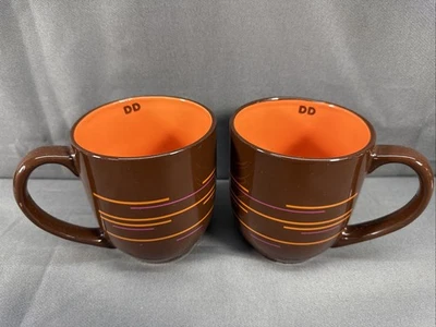 Nice Dunkin’ Donuts DD 2011 Coffee Cups Mug Brown w Orange Interior and Stripes - Image 1 of 4
