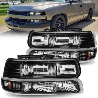 Faros negros lámparas de parachoques para Chevy Silverado/00-06 Tahoe Suburban 1999-2002 Foto 1 de 4