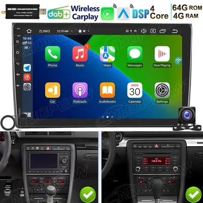 DAB+ 4+64G Android 15 AutoRadio GPS CarPlay BT Für Audi A4 8E 8H B6 B7 2000-2009 - Bild 1 von 4