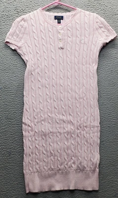 Polo Ralph Lauren Henley Sweater Dress Girls Large Pink Cable Knit Pony Logo EUC - Image 1 of 4