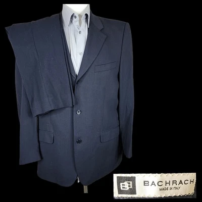 Traje Bachrach 2 Piezas Para Hombre 42R 32X31 Azul Marino 3 Botones VL Hecho en Italia Lana Foto 1 de 4