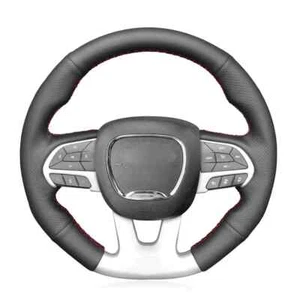 Black Leather No-slip Steering Wheel Cover for Dodge Challenger SRT Charger SRT - Picture 1 of 13