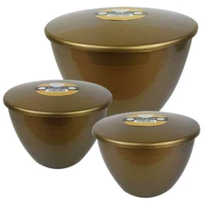 Pudding Basins with Lids Gold Medium / Large Plastic Basin Bowl 1½ 2 3 pint - Picture 1 of 12