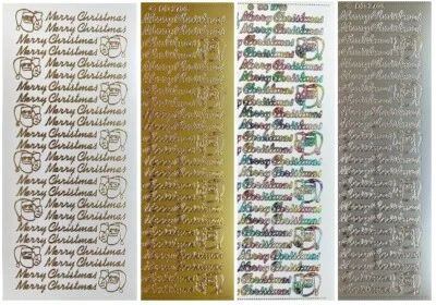 MERRY CHRISTMAS Peel Off Stickers Santa Card Making Gold ,Silver & Multicolour - image 1 of 2