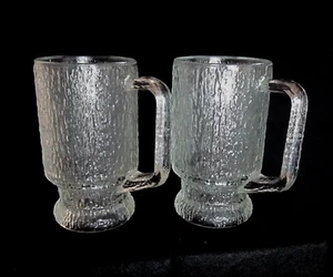 2 MCM Crystal Ice Frosted Beer Steins/ Mugs 16 oz. Indiana Glass Co. Vintage - Picture 1 of 5