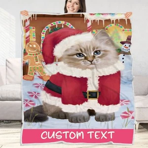Coperta Gatto Siberiano Personalizzata Tessuto Pile Sherpa Natale Nuova con etichette - Foto 1 di 18