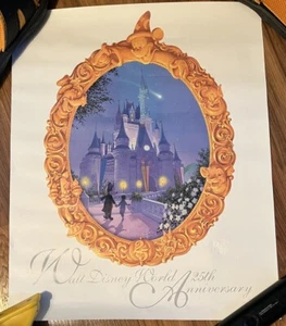 Vtg Walt Disney World 25th Anniversary Poster Embossed Logo Cinderella Castle #1 - Picture 1 of 4