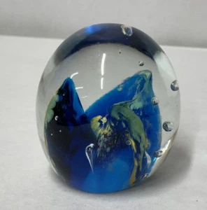 Vintage Hand Blown Clear MulticolorArt Glass Paperweight Round 3” 1.2lb - Picture 1 of 4
