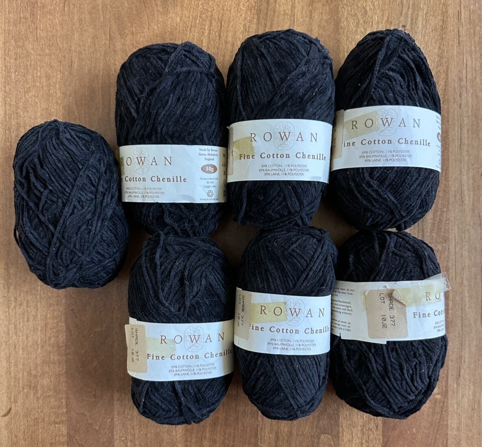Lot of 7 Rowan Designer Collection Fine Cotton Chenille Yarn BLACK - Image 1 of 1